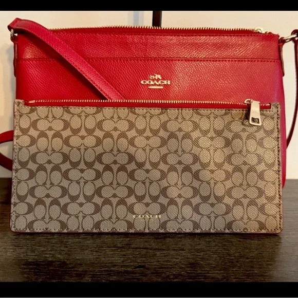 Coach F52881 Red Leather East West Pop Crossbody- Signature Pop Up Pouch EUC 🤩 - Picture 3 of 7
